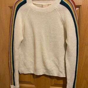 Altar'd State Cream Sweater with Rainbow Stripes
